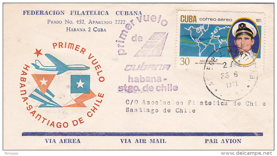 Cuba 1971 First Flight Havana-Santiago De Chile - Lettres & Documents