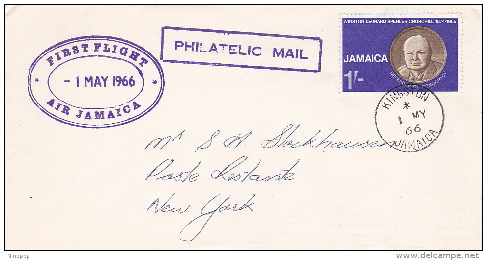 Jamaica 1966 First Flight Kingston-Miami By Air Jamaica - Jamaica (1962-...)