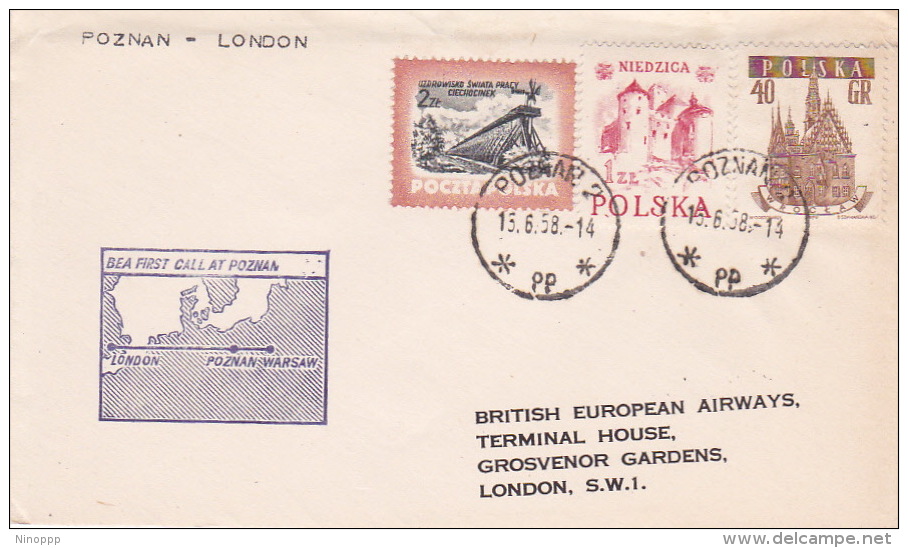 Poland 1958 First Flight Poznan-London By British European Airways - Covers & Documents