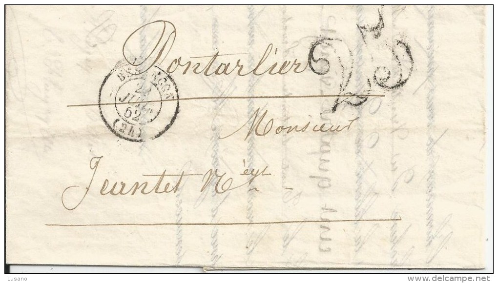 Lettre Du 28-07-1852 De Besançon à Pontarlier - 1849-1876: Période Classique