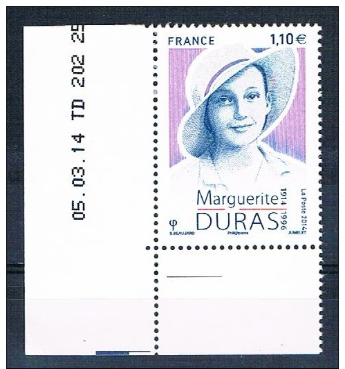 France 2014 - Réf. 4850 - Marguerite Duras - Coin De Feuille Daté 05.03.14 - Neuf** - Neufs