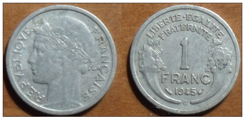 1945 - France - 1 FRANC, Morlon, (C), Aluminium, KM 885a.3, Gad 473a - Altri & Non Classificati