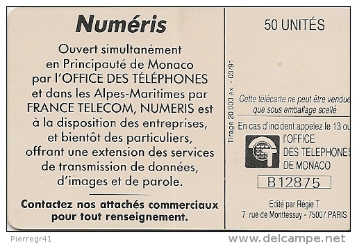 CARTE-PUBLIC-MONACO-50U-MF 14-GEM A-NUMERIS-UTILISE-TBE - Monaco