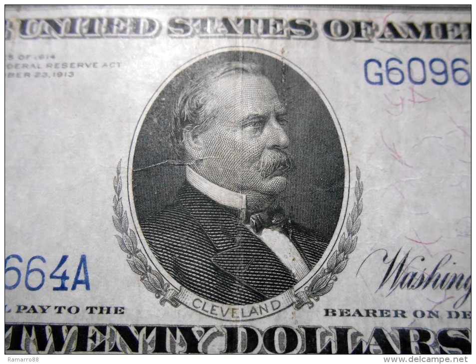 USA 20 $ Dollars 1914 Grover Cleveland p361b Blue Seal Bank of Chicago VF