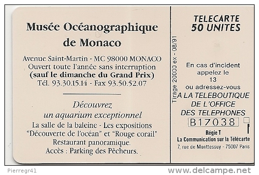 CARTE-PUBLIC-MONACO-50U-MF16-GEM A-MUSEE OCEANIQUE-UTILISE-TBE - Monaco