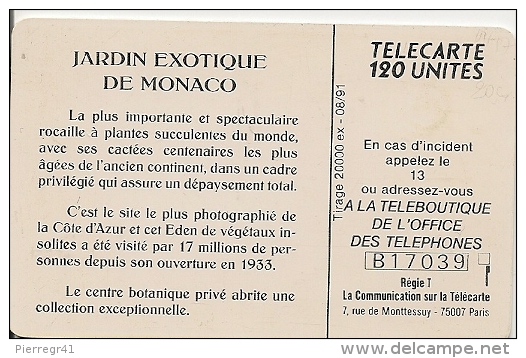 CARTE-PUBLIC-MONACO-120U-MF17-GEM A-JARDIN EXOTIQUE-UTILISE-TBE - Monace