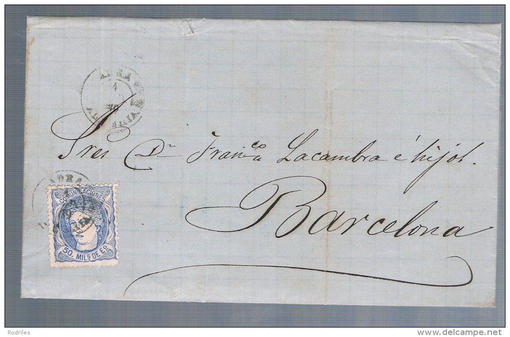 1870 ADRA (ALMERIA) A BARCELONA - Briefe U. Dokumente