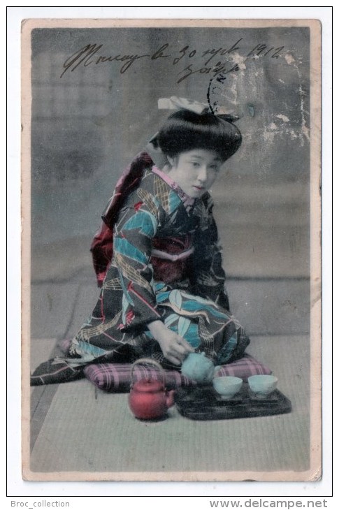 Femme Japonaise Servant Le Thé, 1912, Geisha ? Scan Recto-verso - Other & Unclassified
