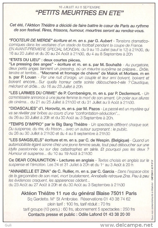 Spectacle- AKTEON THEATRE Paris Festival Suspense (3) Petits Meutres En été (1998) Dessin Maëster Illustrateur*PRIX FIXE - Artistes