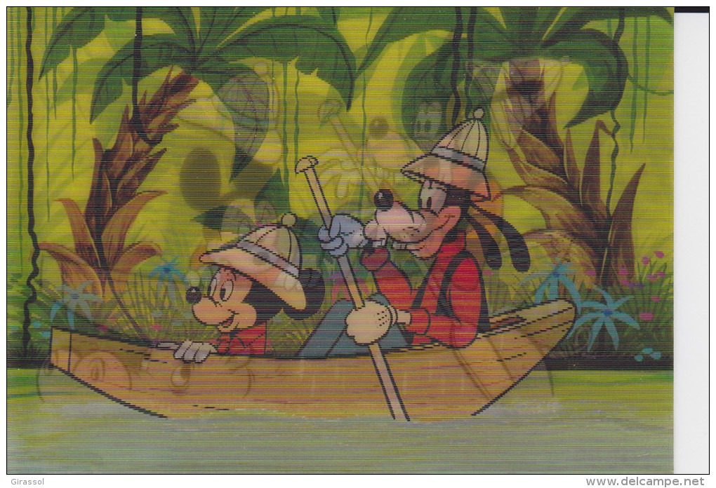 CPSM 3D RELIEF DISNEY 2 POSITIONS MICKEY PIROGUE PLUTO HIPPOPOTAME EXPLORATEUR  TOPPAN STEREO - Other & Unclassified