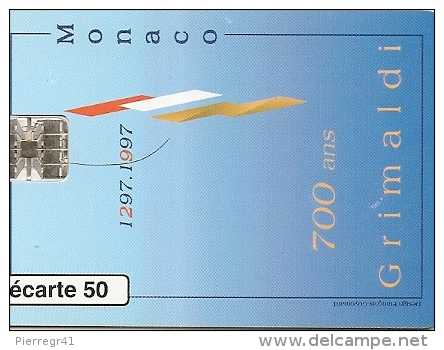 CARTE-PUBLIC-MONACO-50U-MF43-SC7-10/96-700ANS Des GRILMADI-V°DN° CA6A167735-N°Etroit-UTILISE-TBE - Monace