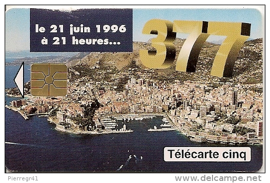 CARTE-PUBLIC-MONACO-5U-MG1-GEM B-05/96-CHANGEMENT De N°-R°Trace Blanche-UTILISE-BE COURANT-RARE - Monaco