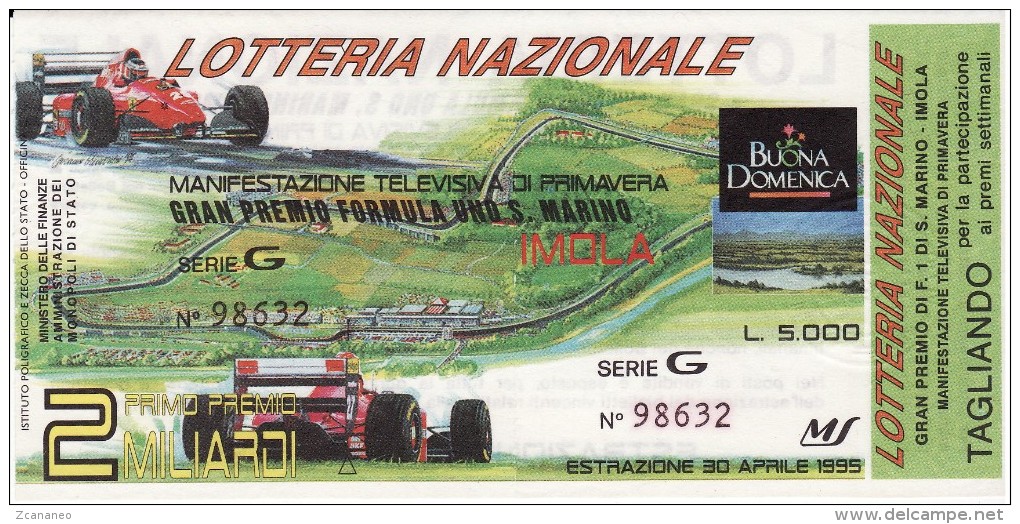 BIGLIETTO LOTTERIA NAZIONALE SAN MARINO IMOLA 1995-  CON TAGLIANDO - - Biglietti Della Lotteria