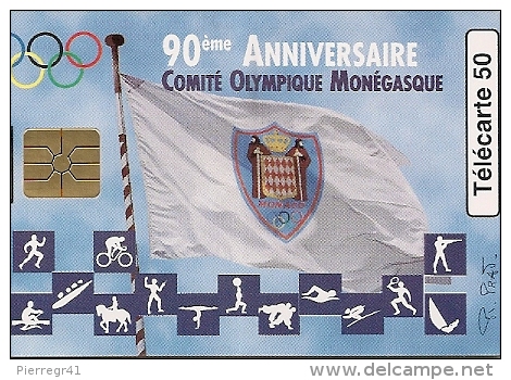 CARTE-PUBLIC-MONACO-50U-MF44-GEM B-04/97-COMITE OLYMPIQUE-V°Grands N°Série 4004-UTILISE-BE - Monaco