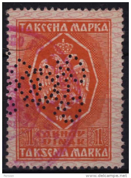 First Edition - 1934 Yugoslavia - Revenue, Tax Stamp - Used - Dienstzegels