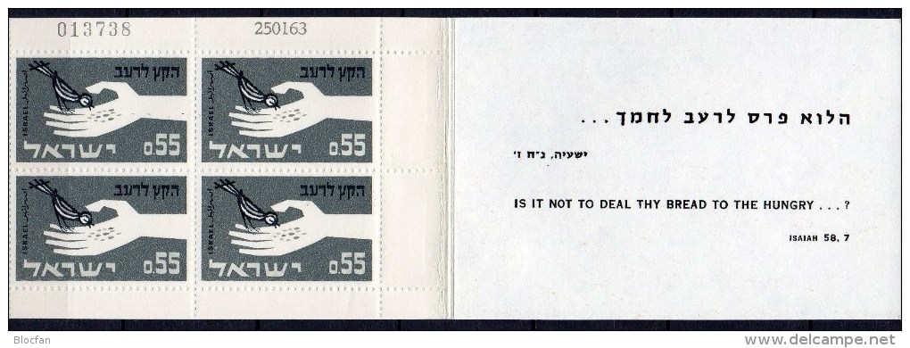 UNO Gegen Hunger 1963 Israel 282 VB MH 12 ** 15€ Hand Mit Körner Füttert Vogel Bloque Hoja Bloc M/s Bird Booklet Bf Asia - Booklets