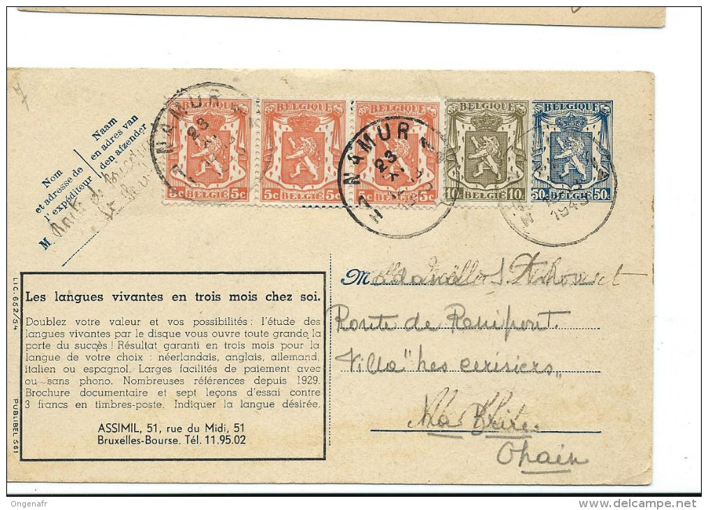 Publibel Obl. N° 561 ( ASSIMIL; Langues Vivantes) Obl: Namur 23/11/1945 - Publibels