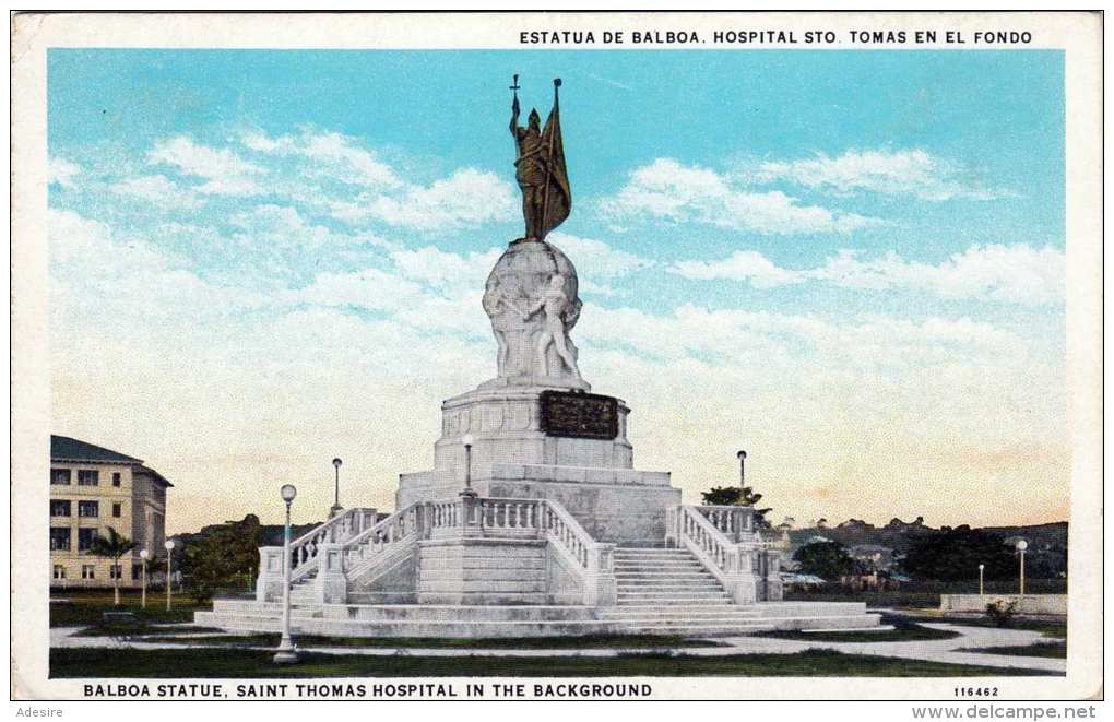 PANAMA Balboa Staue, Saint Thomas Hospital 1920?, Klebspuren Vom Album - Panama