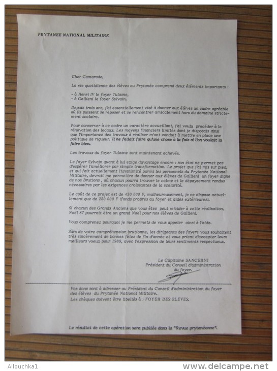 Association Amicale Anciens élèves Du PRYTANEE National Militaire Brution Capitaine Sancerni Précédent Conseil Administr - Documents