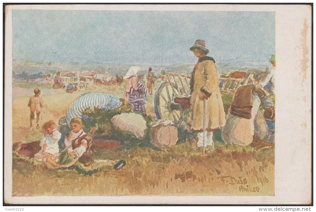 Hongrie 1918. Carte En Franchise, Au Profit Du Fonds Des Veuves Et Orphelins.. Peinture De Ferdis Dusa. Réfugiés - Refugees