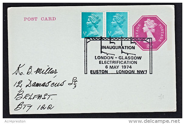 A0079 GB 1974, Inauguration London-Glasgow Electrification, Railway (On Postcard) - Cartas & Documentos