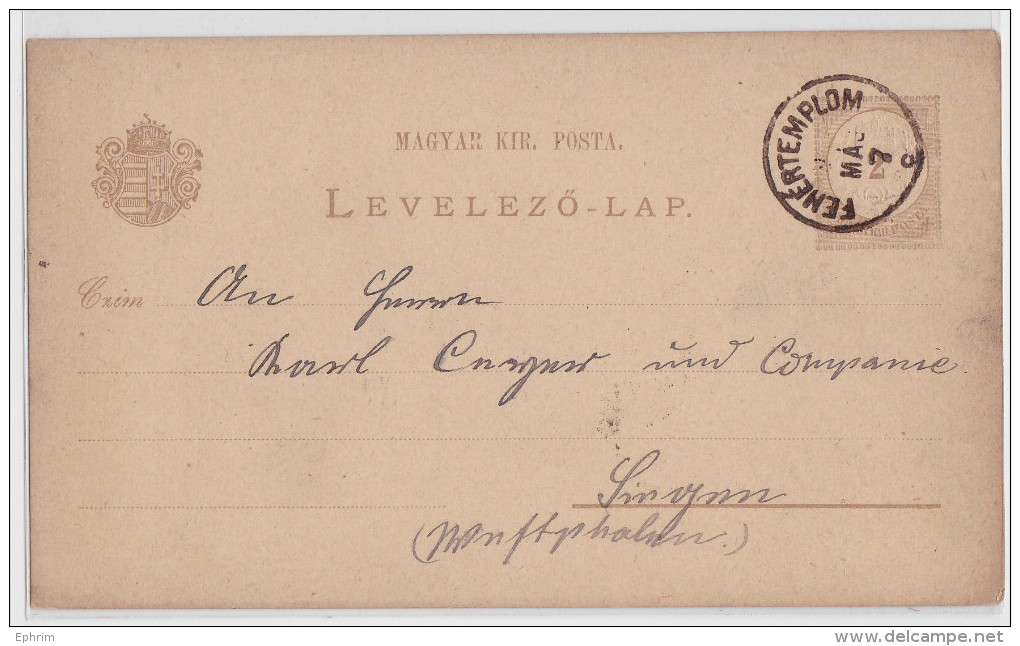 FEHERTEMPLOM (Serbie) - Carte Entier Postal - Stationery Card Magyar Kir. Posta - Serbia - Recto Verso - Serbien