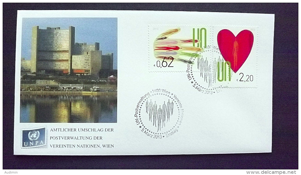 UNO-Wien 766/7 FDC, Wiener-Cachet, Freimarken, Menschen In Handfläche, Menschen In Herz - Covers & Documents