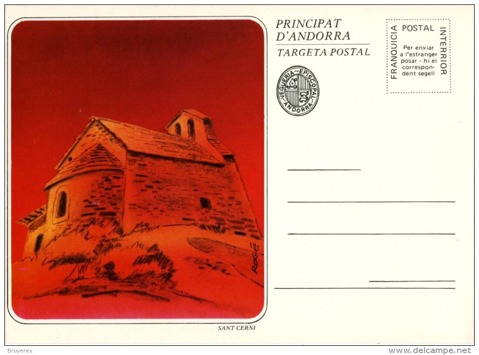 Entier Postal Sur CP Avec Illust. "Sant Cerni" - Episcopale Vignetten