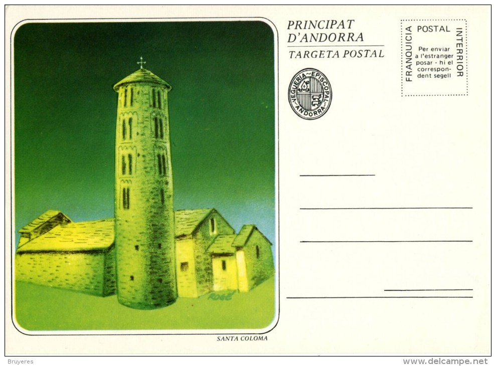 Entier Postal Sur CP Avec Illust. "Santa Coloma" - Episcopal Viguerie