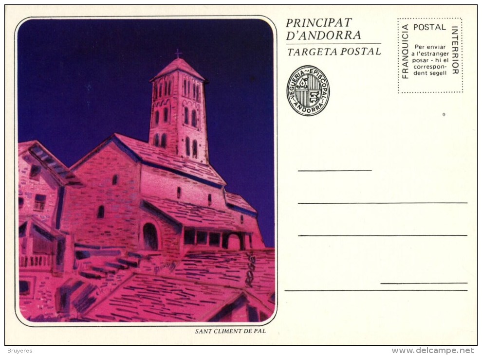 Entier Postal Sur CP Avec Illust. "Sant Clément De Pal" - Vegueria Episcopal