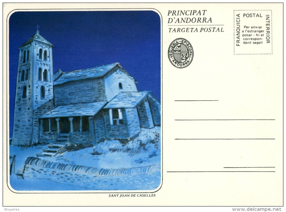 Entier Postal Sur CP Avec Illust. "Sant Joan De Caselles" - Episcopale Vignetten