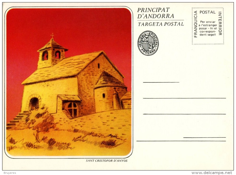 Entier Postal Sur CP Avec Illust. "Sant Cristofor D'Anyos" - Vegueria Episcopal