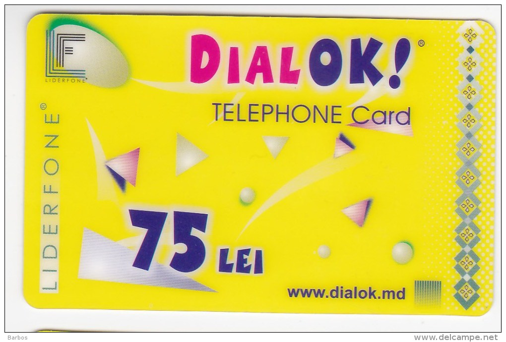 Moldova  , Liderfone , DIALOK ,  Telephone Cards  , 75 Lei   ; Tip I ,  RARE , Plastic , Used - Operadores De Telecom