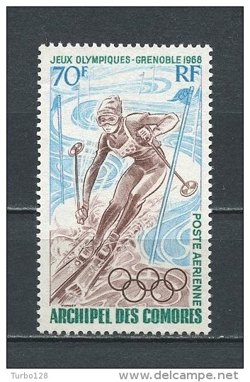 COMORES 1968 PA N° 22 ** Neuf = MNH Superbe  Cote 7,50 €  Sports JO De Grenoble Ski Slalom - Unused Stamps