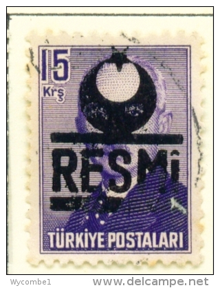 TURKEY  -  1951  Official  Opt.RESMI  15k  Used As Scan - Used Stamps