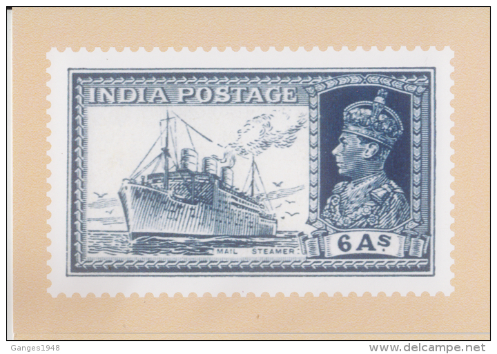 India  2015  KG VI  6a  SHIP  STAMP RE-PRINTED ON POST CARD   OFFICIALLY ISSUED # 60044   Indien Inde - Brieven En Documenten