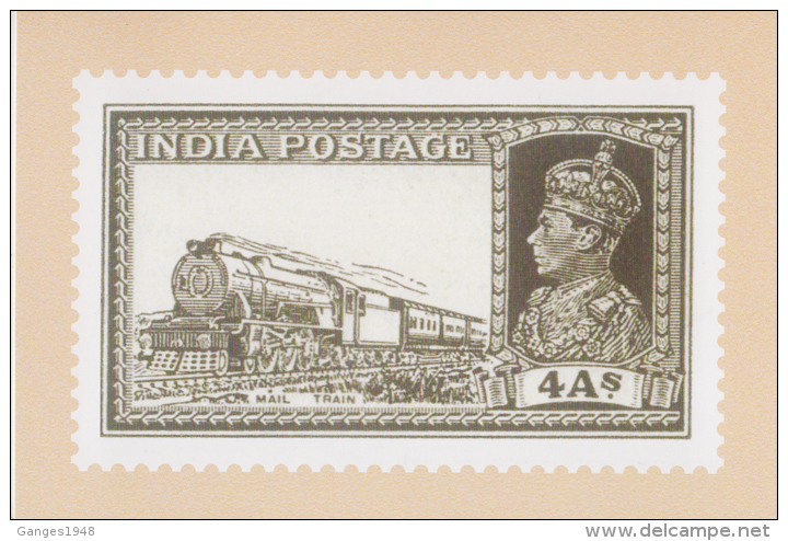 India  2015  KG VI  4A  MAIL TRAIN  STAMP RE-PRINTED ON POST CARD   OFFICIALLY ISSUED # 60061   Indien Inde - Cartas & Documentos