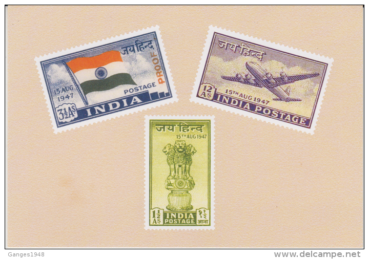 India  2015  JAIHIND 3V STAMPS  RE-PRINTED ON POST CARD   OFFICIALLY ISSUED # 60042   Indien Inde - Brieven En Documenten
