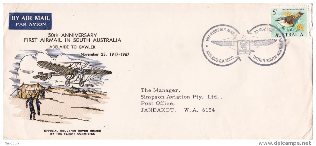 Australia 1967 50th Anniversary First Airmail In South Australia - First Flight Covers