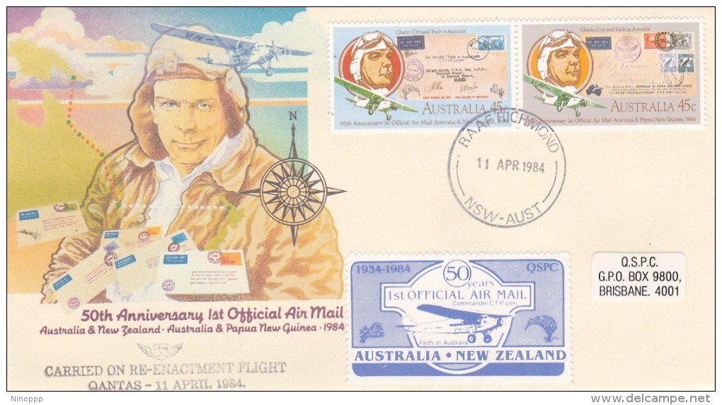 Australia 1984 50th Anniversary Australia New Zealand Flight Cover Carried On Re-Enactment Flight - Premiers Vols