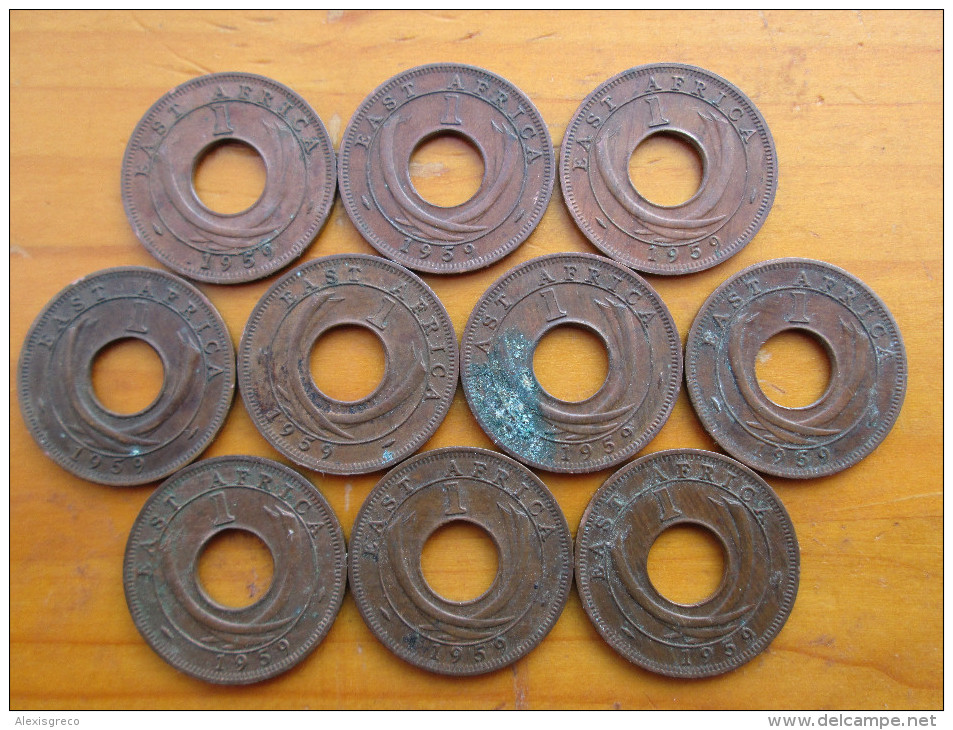 BRITISH EAST AFRICA  KUT ONE CENT COINS BRONZE Of 1959 H - TEN All The SAME USED (KN) Mint Mark. - Colonia Británica