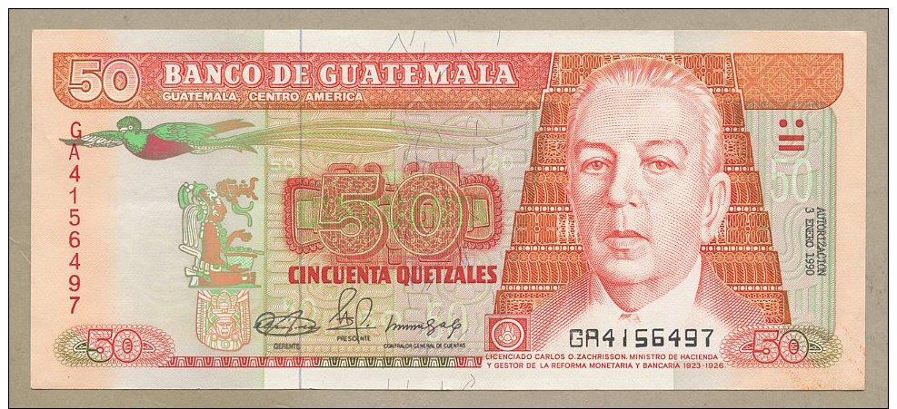 Guatemala - 50 Quetzales  1990  P77b  EF+  !!!!!!!!!!!!!!!  ( Banknotes ) - Guatemala