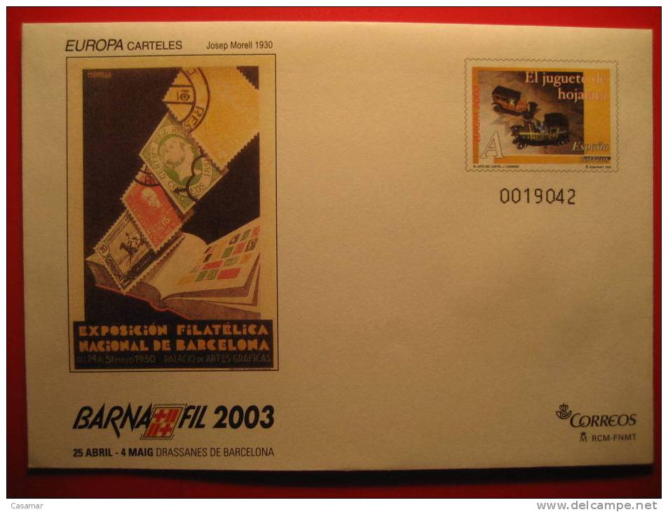 2003 Barnafil Josep Morell Sellos Stamps Juguete Toy Coche Europa Carteles Sobre Entero Postal Stationery Cover - 1931-....