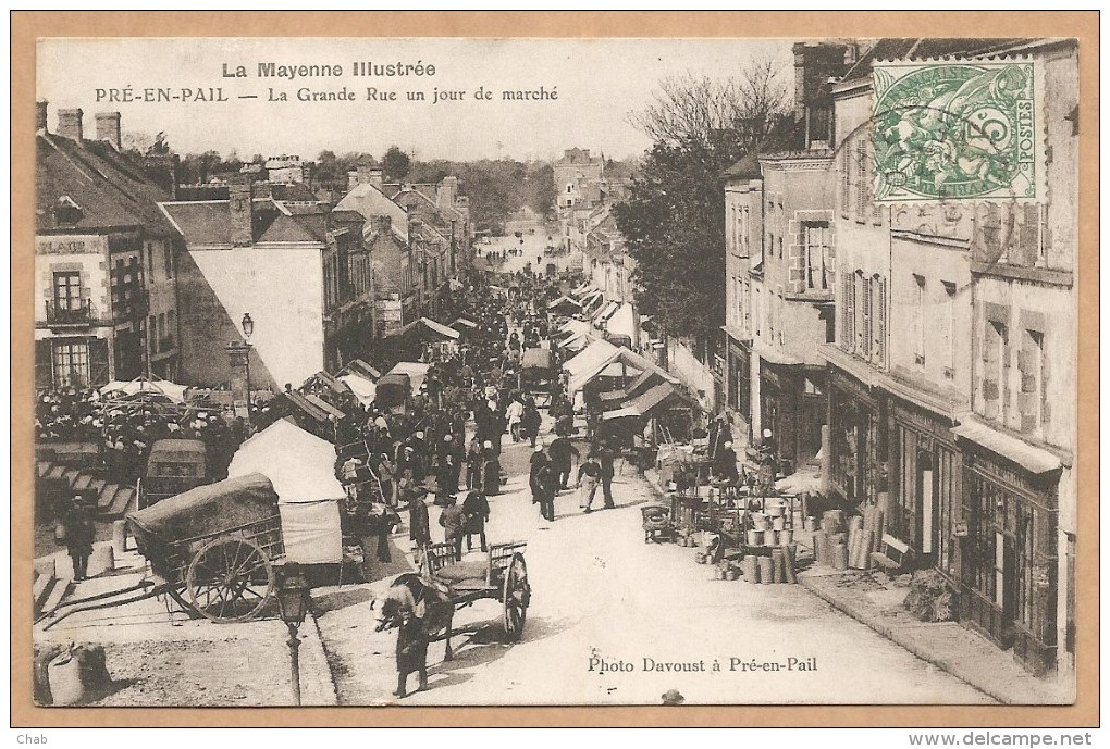La Mayenne Illustrée -- PRE EN PAIL - La Grande Rue Un Jour De Marché - FOIRE - Marché - TRES ANIMEE - Pre En Pail