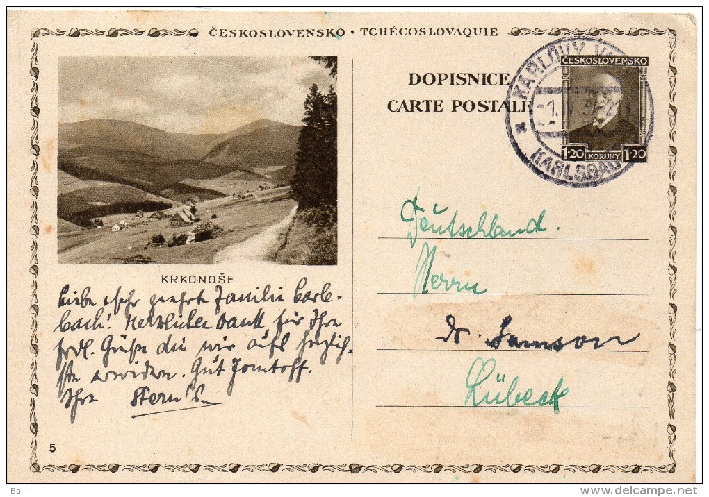 TCHECOSLOVAQUIE ENTIER POSTAL 1937 - Cartes Postales