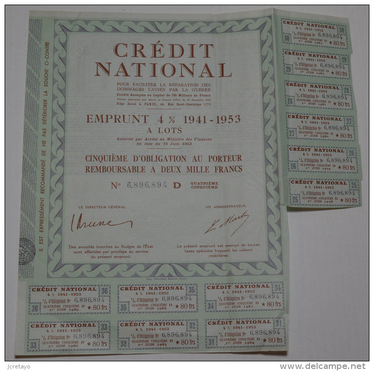 Crédit National, Emprunt 4% 1941-1953 - Banque & Assurance