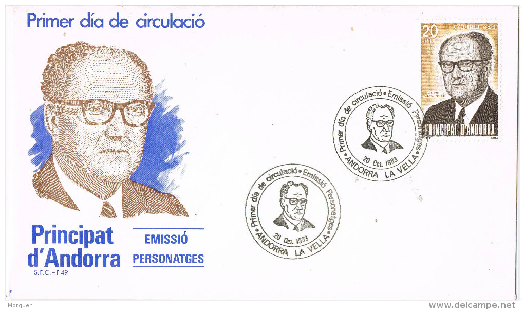 11703. Carta F.D.C. ANDORRA Española 1983. Personajes Jaume Sansá - Lettres & Documents