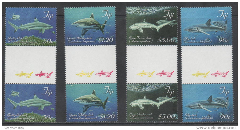 FIJI, 2014,MNH, MARINE LIFE, SHARKS, GUTTER PAIR OF 2 SETS - Meereswelt