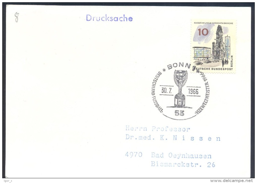 Germany 1966 Card: Football Fussball Soccer Calcio FIFA Giles Rimet; Deutschland Vizeweltmeister Cancellation - 1966 – England