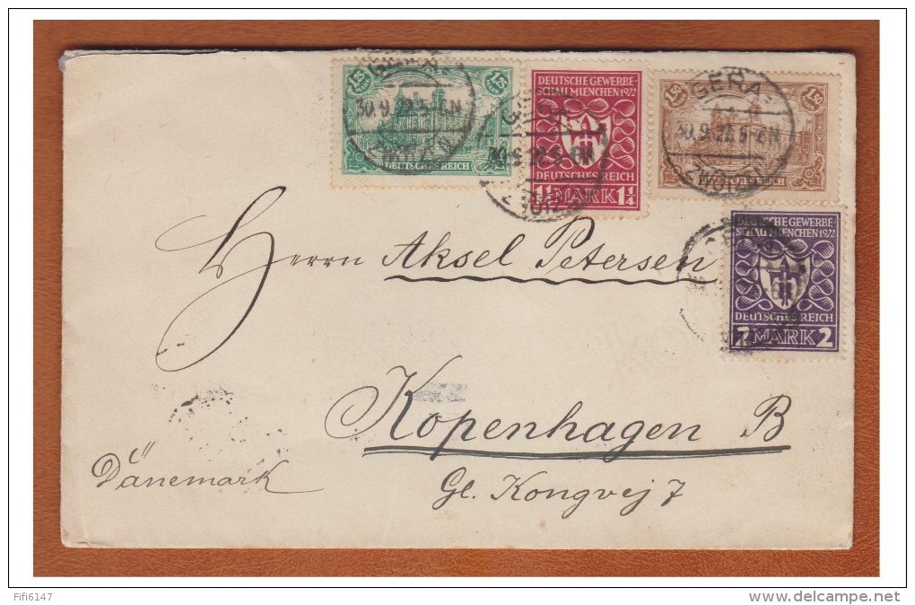 ## ALLEMAGNE ## LETTRE DE GERA POUR COPENHAGUE SEPT.1922 ## PA 1 & 2 AU VERSO ## - Briefe U. Dokumente